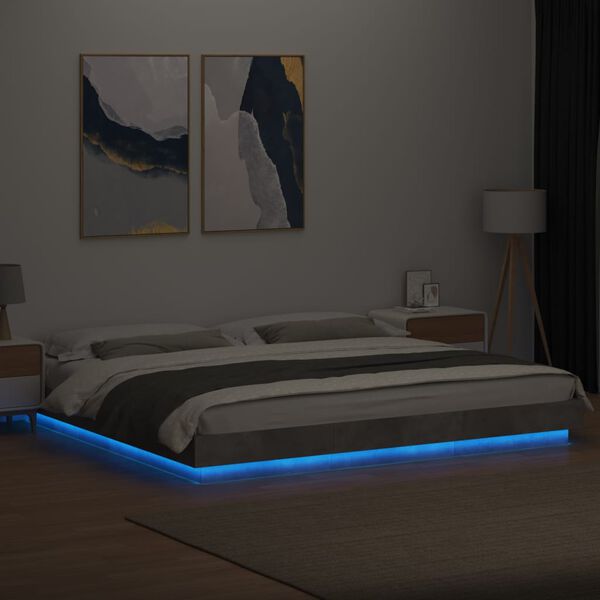 vidaXL Bed Frame with LED Lights without Mattress Concrete Grey 200x200cm