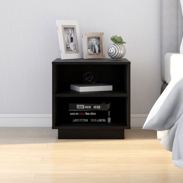 vidaXL Bedside Cabinet Black 40x34x40 cm Solid Wood Pine