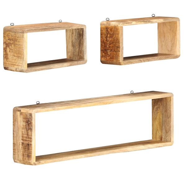 vidaXL 3 Piece Wall Cube Shelf Set Soild Mango Wood