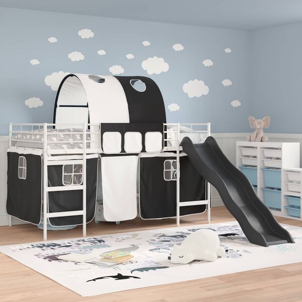 vidaXL Kids'Loft Bed Frame White and Black 99.5 x 200 cm Metal