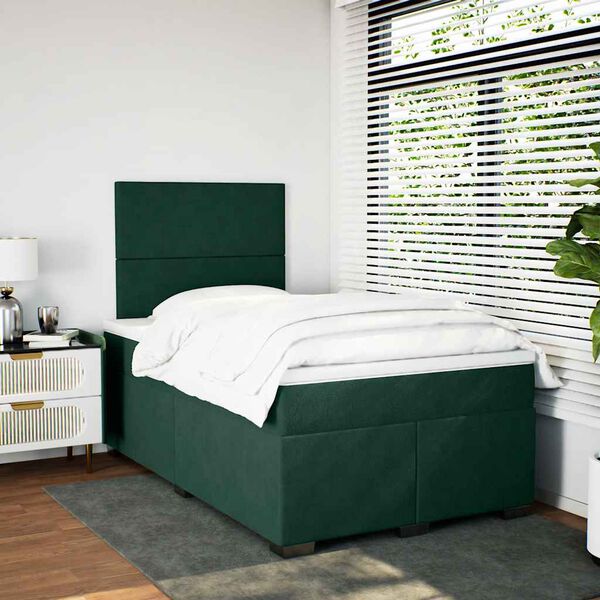 vidaXL Box Spring Bed with Mattress Dark Green 120x190 cm Small Double Velvet