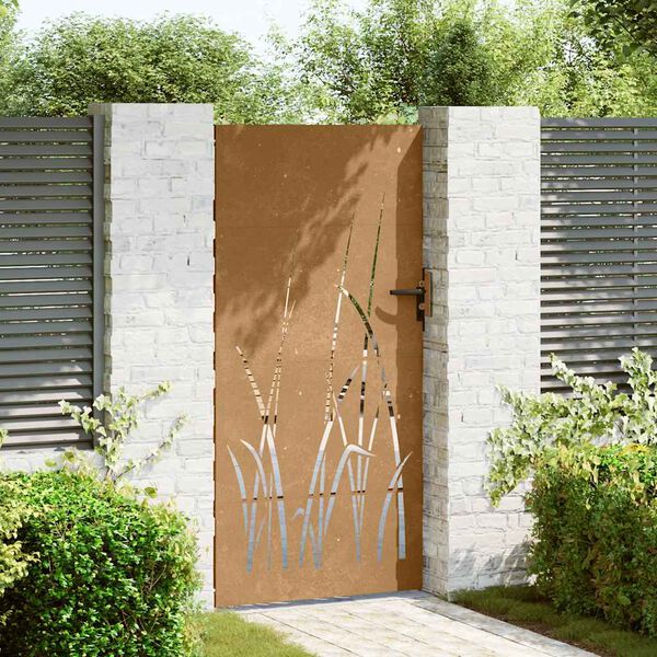 vidaXL Garden Gate 85x175 cm Corten Steel Grass Design