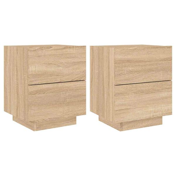 vidaXL Bedside Cabinets with LED Lights 2 pcs Sonoma Oak Engineered Wood