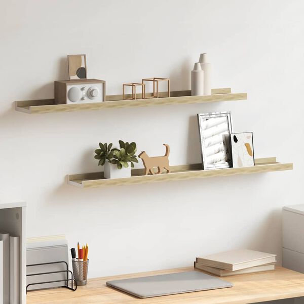 vidaXL Wall Shelves 2 pcs White and Sonoma Oak 80x9x3 cm