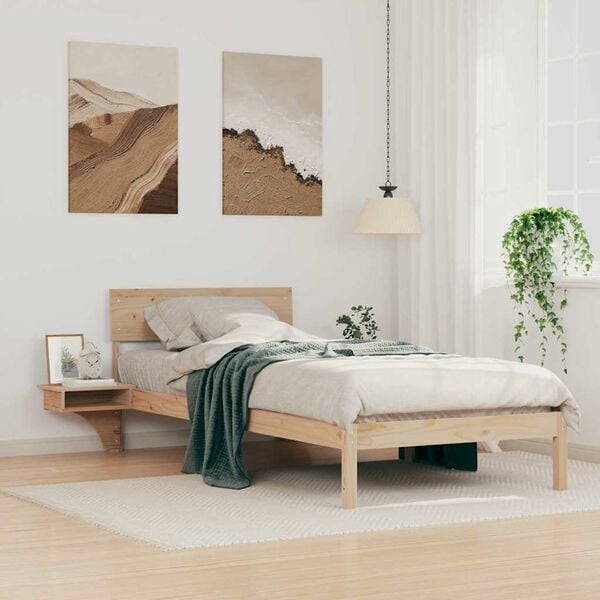 vidaXL Bed Frame with Headboard Brown 90 x 200 cm Solid Pine Wood