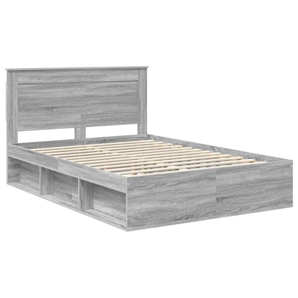 vidaXL Bed Frame Grey Sonoma 140 x 200 cm Solid Pine Wood
