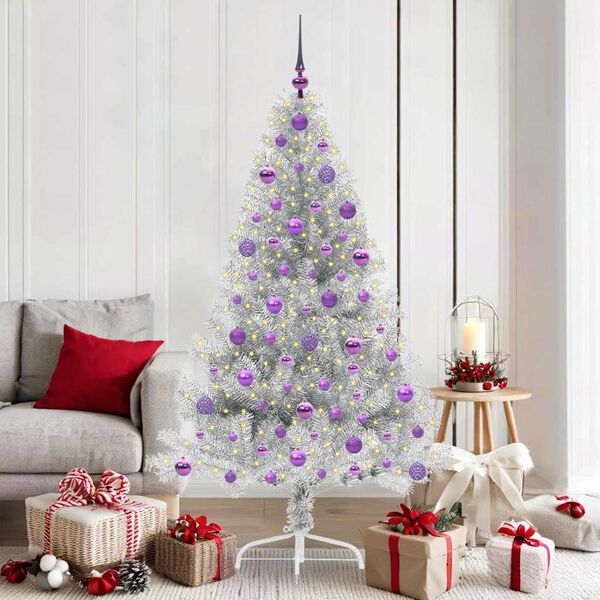 vidaXL Artificial Pre-lit Christmas Tree Silver 180 cm PET