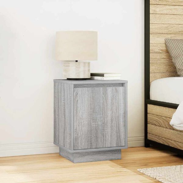vidaXL Bedside Cabinet with LED Lights Grey Sonoma 38x34x50 cm