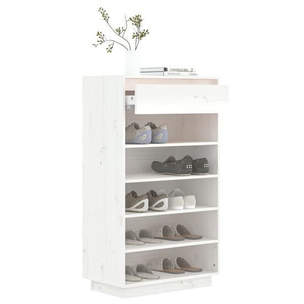 vidaXL Shoe Cabinet White 60x34x105 cm Solid Wood Pine