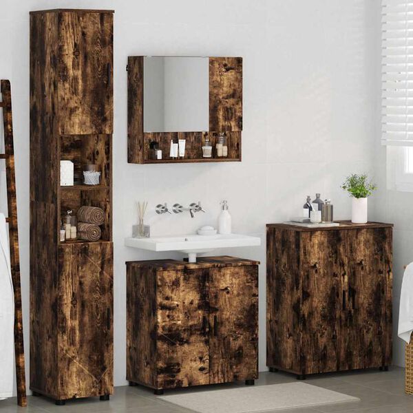 vidaXL Bathroom Furniture Set 4 pcs Smoked Oak Engineered wood & Metal