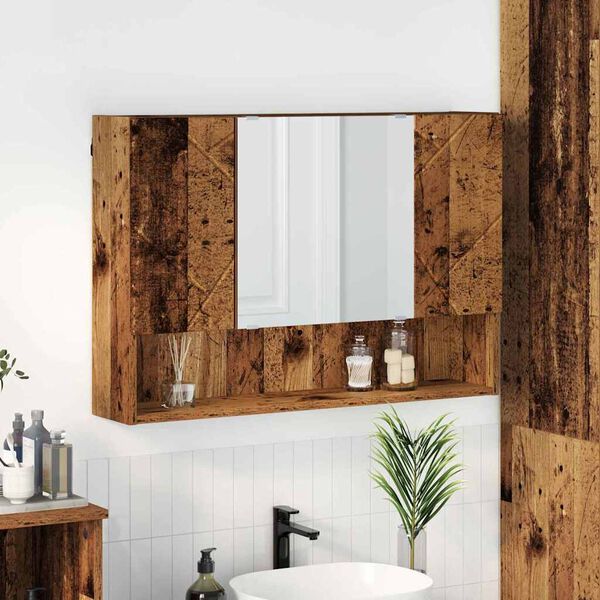 vidaXL Mirror Cabinet Old Wood 80 x 17 x 55 cm Engineered Wood
