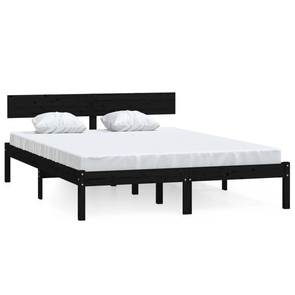 vidaXL Bed Frame without Mattress Black Solid Wood Pine King Size
