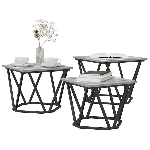 vidaXL Coffee Table 3 pcs Grey sonoma 50 x 50 x 40 cm