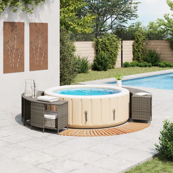 vidaXL Hot Tub Surround Grey Poly Rattan and Solid Wood Acacia