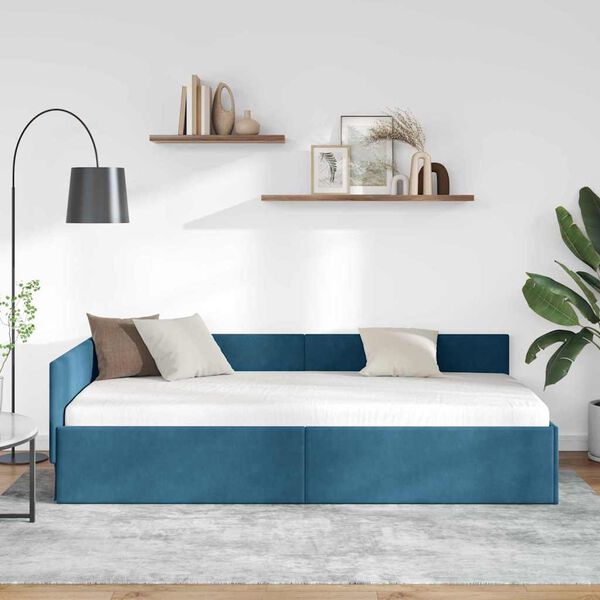 vidaXL Corner Bed Frame with Headboard Blue 80 cm x 200 cm Velvet