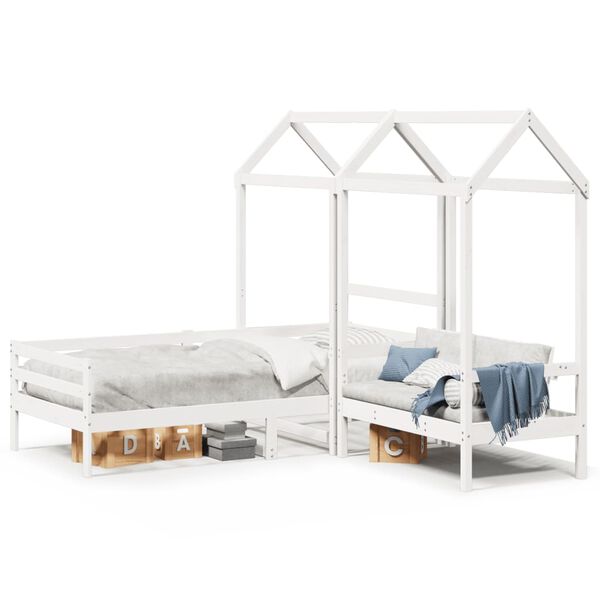 vidaXL Day Bed and Bench Set with Roof without Mattress White 90x190 cm Single
