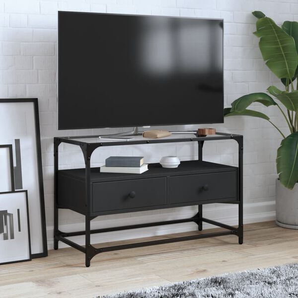 vidaXL TV Cabinet with Glass Top Black 80x35x51 cm Engineered Wood
