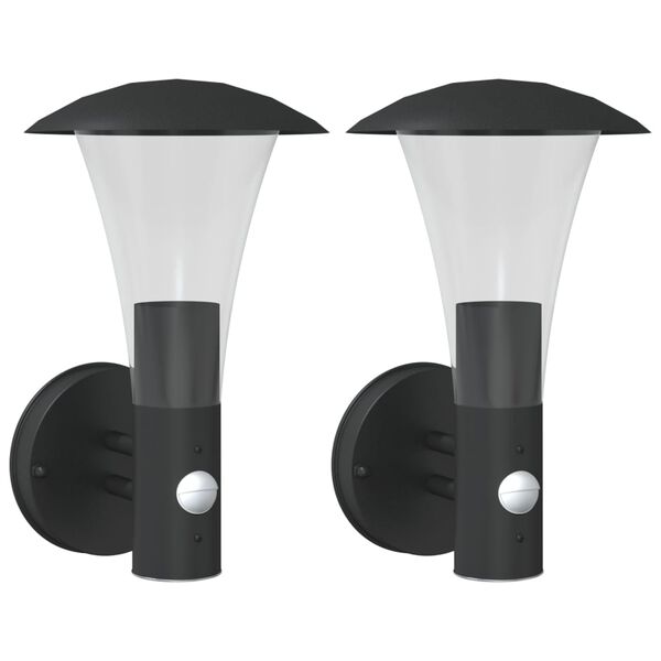vidaXL Outdoor Wall Lights with Sensors 2pcs Black Stainless Steel