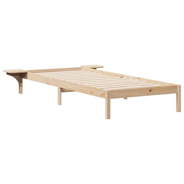 vidaXL Bed Frame with Side Tables Natural 100 x 220 cm Solid Pine Wood