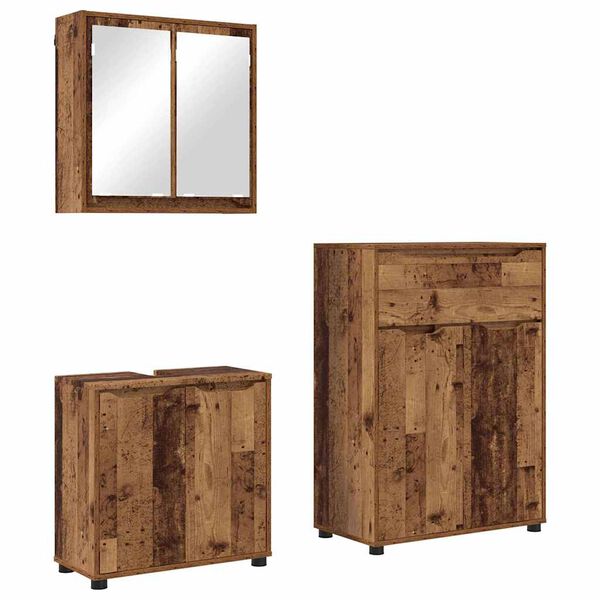 vidaXL Bathroom Furniture Set with Door 3 pcs Old Wood Engineered Wood