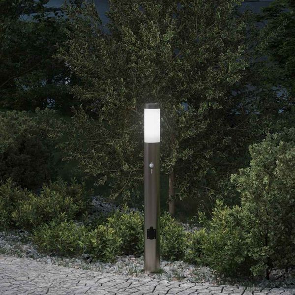 vidaXL Bollard Light with Sensor&Outlet 80 cm Stainless Steel IP44
