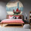 WallArt Wallpaper Circle Skyline with Junk Boat 190 cm