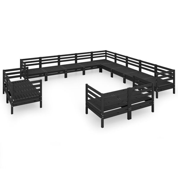 vidaXL 13 Piece Garden Lounge Set Solid Wood Pine Black