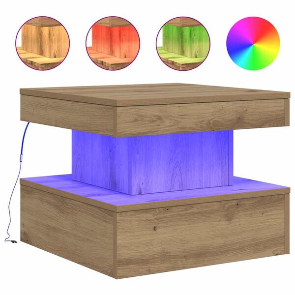 vidaXL Coffee Table with LED Lights Artisian Oak 50x50x40 cm