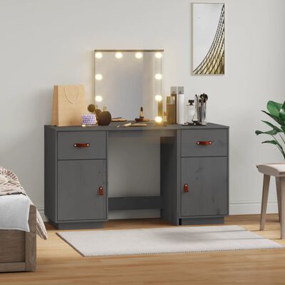 vidaXL Dressing Table Set with LED Grey Solid Wood Pine