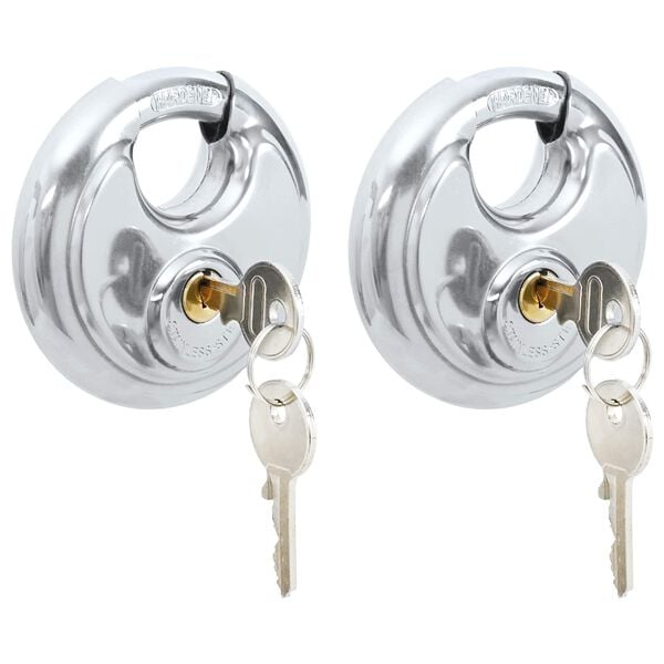 vidaXL Discus Locks with Keys 2 pcs Silver 8 x 2.8 x 8 cm