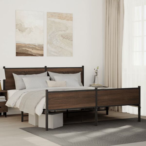 vidaXL Metal Bed Frame without Mattress Brown Oak 183x213 cm