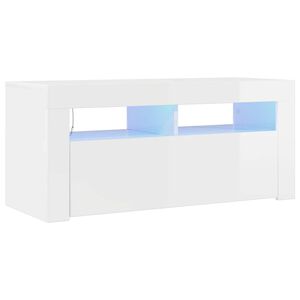 vidaXL TV Cabinet with LED Lights High Gloss White 90x35x40 cm