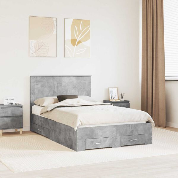 vidaXL Bed Frame Concrete Grey 120 x 190 cm Engineered Wood