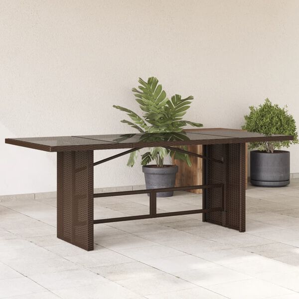 vidaXL Garden Table with Glass Top Brown 190x80x74 cm Poly Rattan