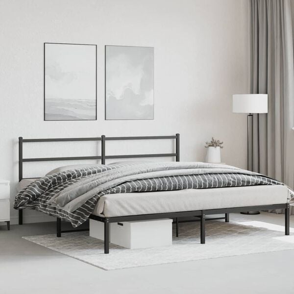 vidaXL Metal Bed Frame without Mattress with Headboard Black 193x203cm