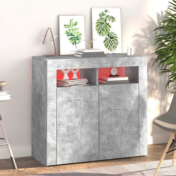 vidaXL Sideboard with LED Lights Concrete Grey 80x35x75 cm