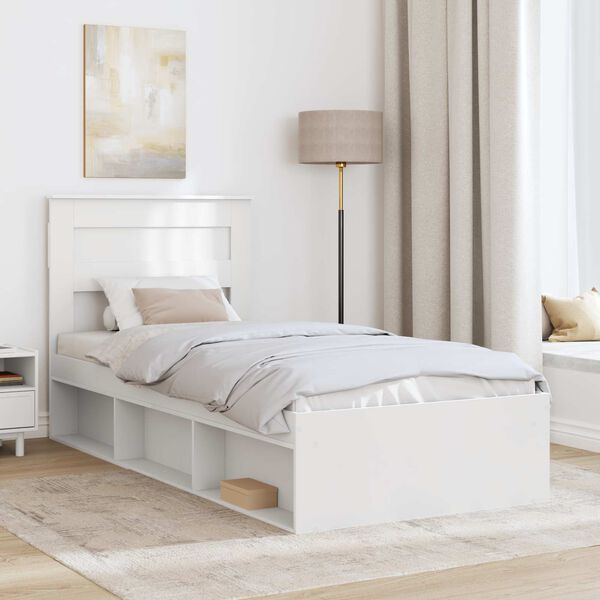 vidaXL Bed Frame with Headboard White 90 x 200 cm Solid Pine Wood