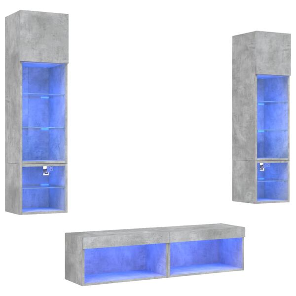 vidaXL 6 Piece TV Wall Units with LED Concrete Grey Engineered Wood