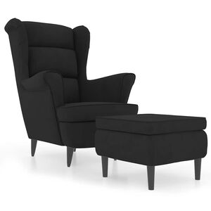vidaXL Wing Back Armchair with a Stool Black Velvet