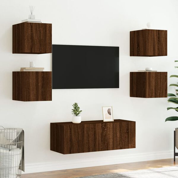 vidaXL 6 Piece TV Wall Units with LED Brown Oak Engineered Wood