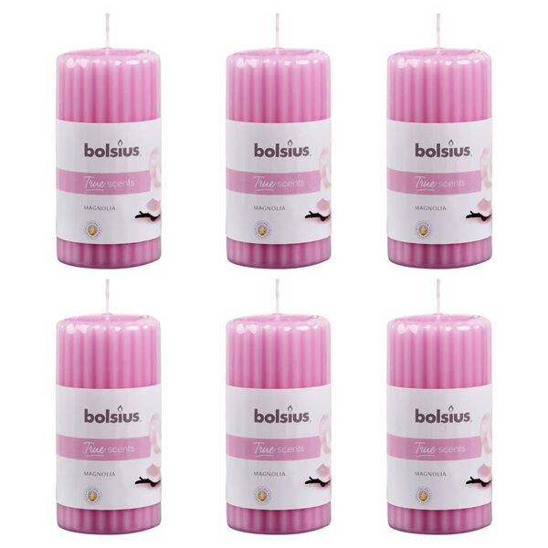 Bolsius Ribbed Pillar Scented Candles 6 pcs 120x58 mm Magnolia