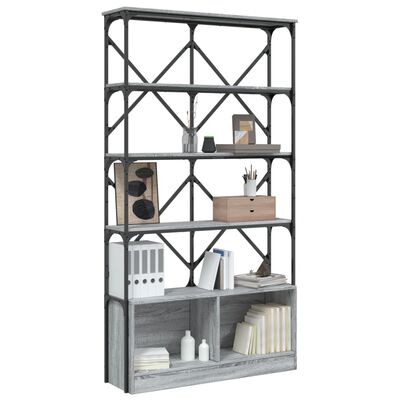 vidaXL Bookcase Grey Sonoma 100x26x180 cm Engineered Wood and Metal