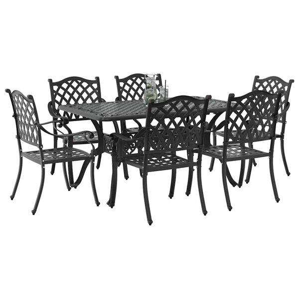 vidaXL Garden Dining Set 7 pcs Black Aluminium