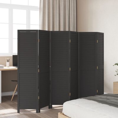vidaXL Room Divider 6 Panels Black Solid Wood Paulownia