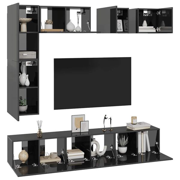 vidaXL 8 Piece TV Cabinet Set High Gloss Grey Engineered Wood