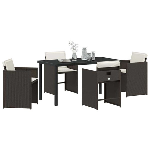 vidaXL Garden Dining Set 5 pcs Brown Poly Rattan