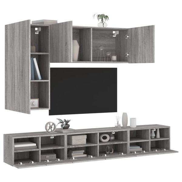 vidaXL 5 Piece TV Wall Cabinets Grey Sonoma Engineered Wood