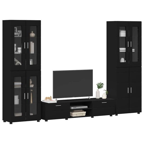 vidaXL TV Cabinet Set with Drawer with Shelf Black Engineered Wood
