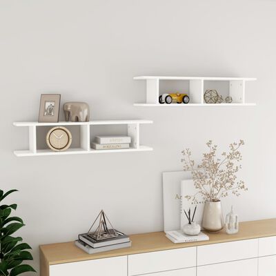 vidaXL Wall Shelf 2 pcs White 90x18x20 cm Engineered Wood