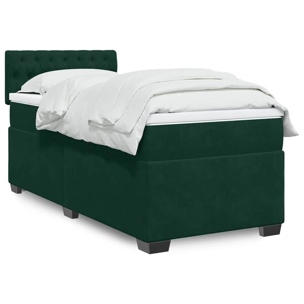 vidaXL Box Spring Bed with Mattress Dark Green 90x190 cm Velvet